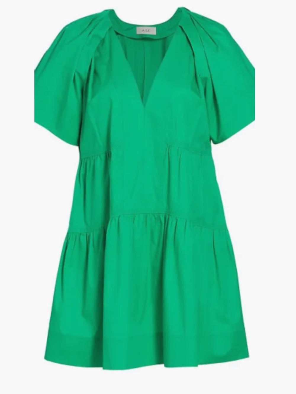 A.L.C Camila Mini Dress Cotton Flutter Sleeve Tiered V-Neck Green Size 2